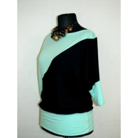 Bluzka Aga dwukolorowe kimono asymetryczne mięta/czarny